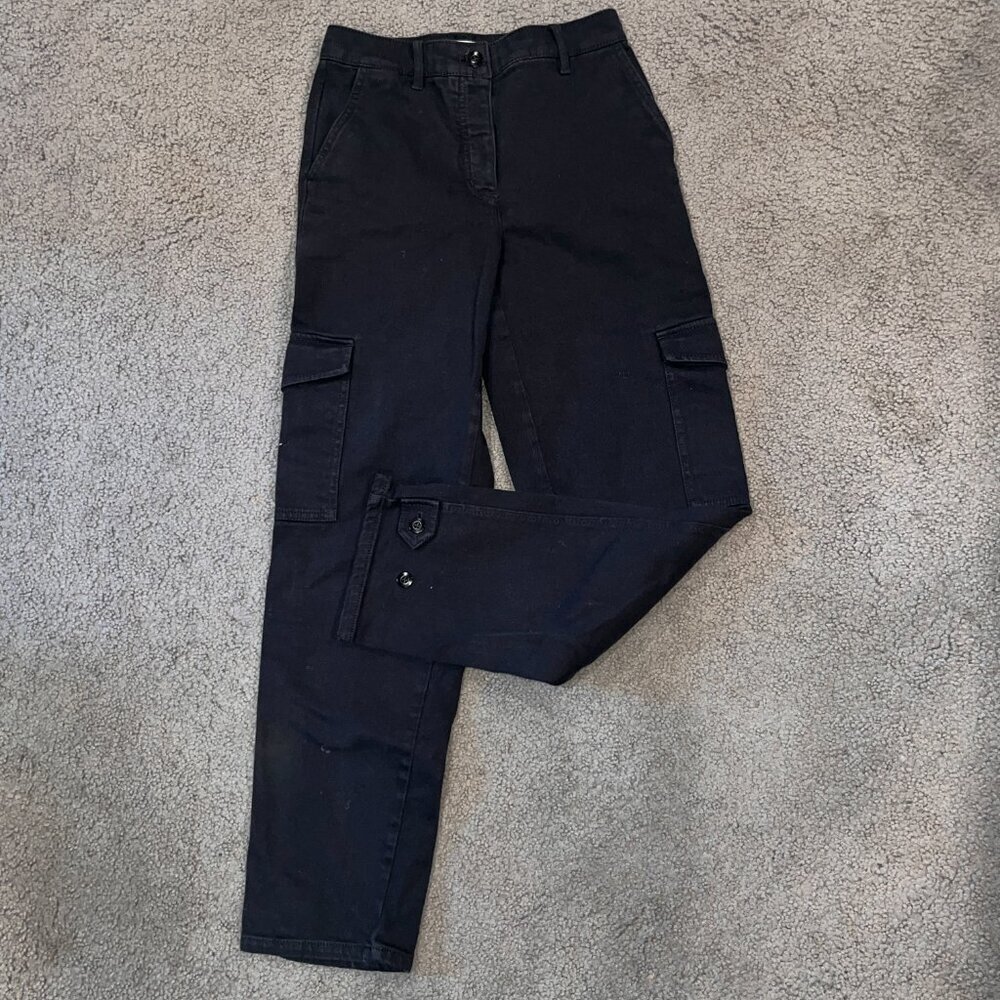 ARITZIA WILFRED FREE MODERN HIGH RISE UTILITY CARGO PANTS BLACK BUTTON CUFFS 4